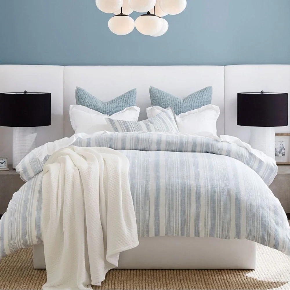 Pottery Barn HAWTHORNE STRIPED Duvet Cover King/Cal King & 3 Euro Shams Blue NEW